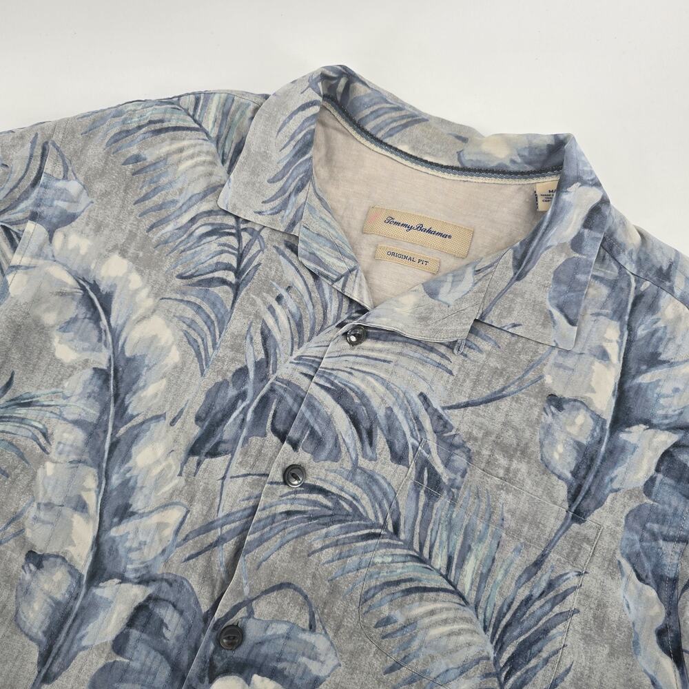 Tommy Bahama Men's Size‎ M Silk Floral Short Sleeve Button-Up Shirt Blue